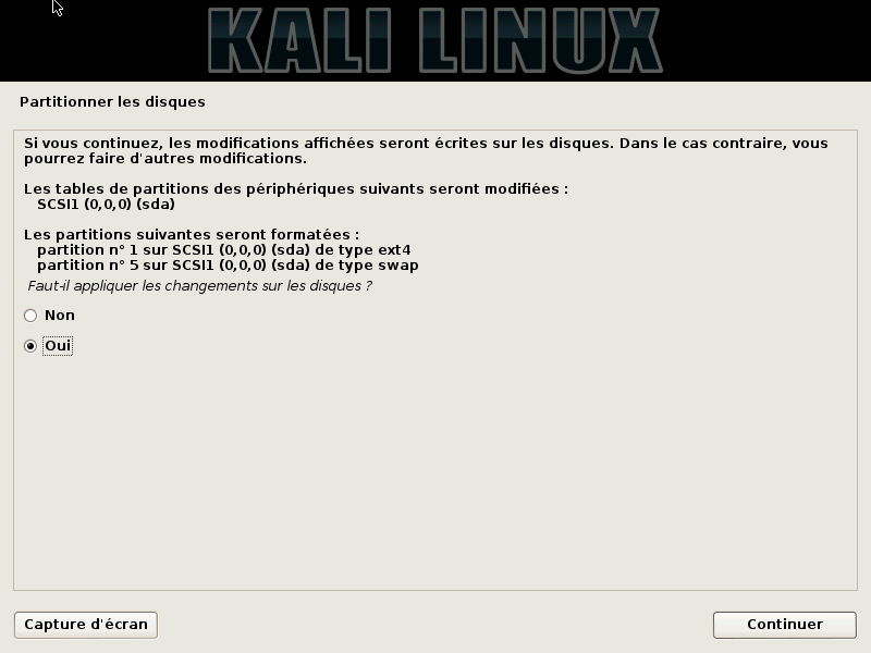 partitionner le disque pour installer kali linux 5